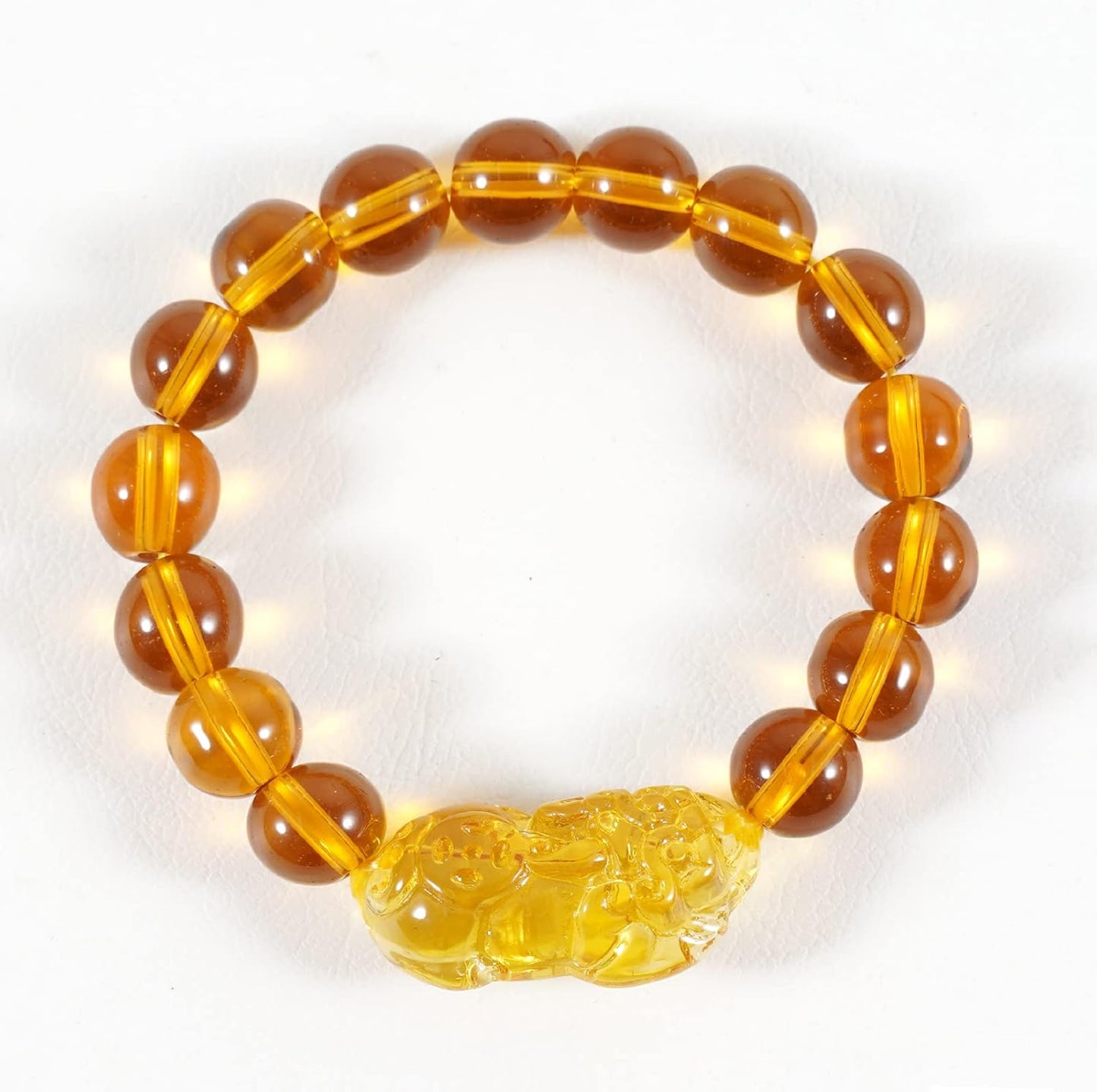 Natural Citrine Pixiu Bracelet 10mm Beaded String Bracelet Feng Shui Wealth Pixiu/Piyao Bracelet, Obsidian Pixiu Pendant Adjustable Black Cord Necklace, for Attract Lucky Love Wealth